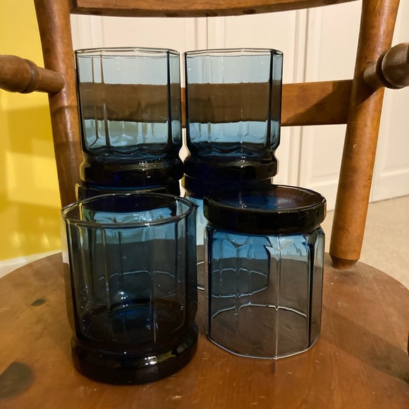 Anchor Hocking Other - Vintage Anchor Hocking Low Blue Tumblers Barware Short Beverage Glasses
